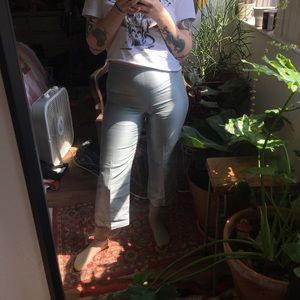 Vintage Shiny Silk Crop Flare Trousers